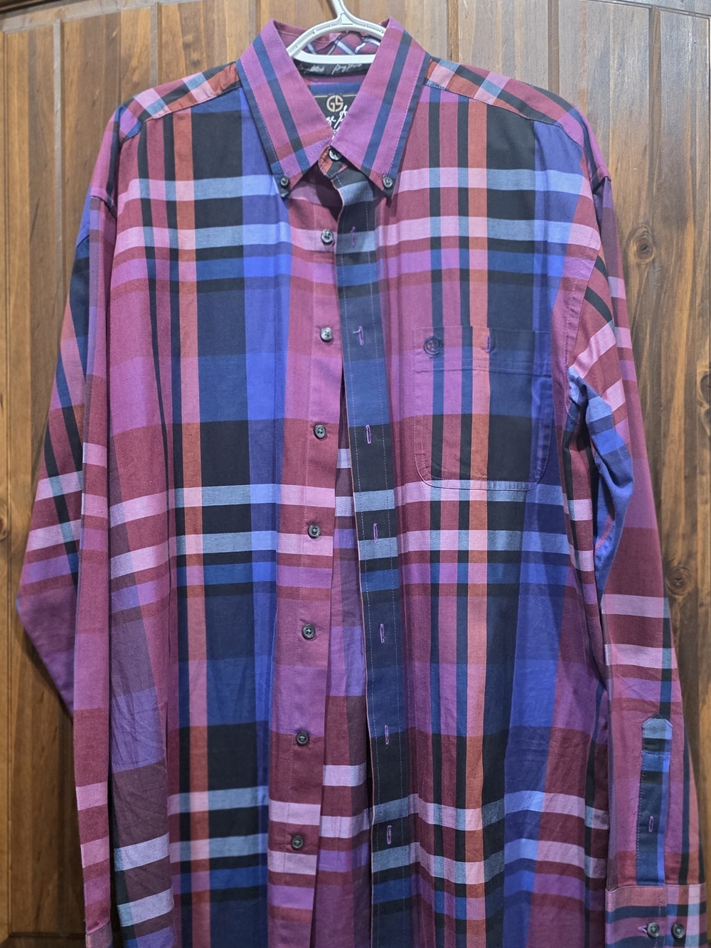 Wrangler's George Strait Men's Button-Down Plaid Shirt in Purple and Blue by